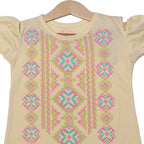 NEW CREAM COLD SHOULDER DESIGN PRINTED T-SHIRT TOP FOR GIRLS