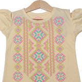 NEW CREAM COLD SHOULDER DESIGN PRINTED T-SHIRT TOP FOR GIRLS