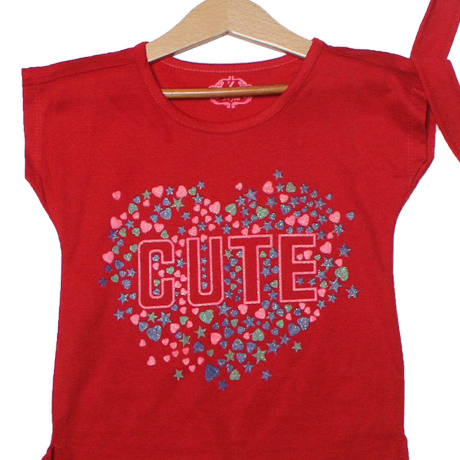 NEW RED CUTE HEART PRINTED T-SHIRT TOP FOR GIRLS