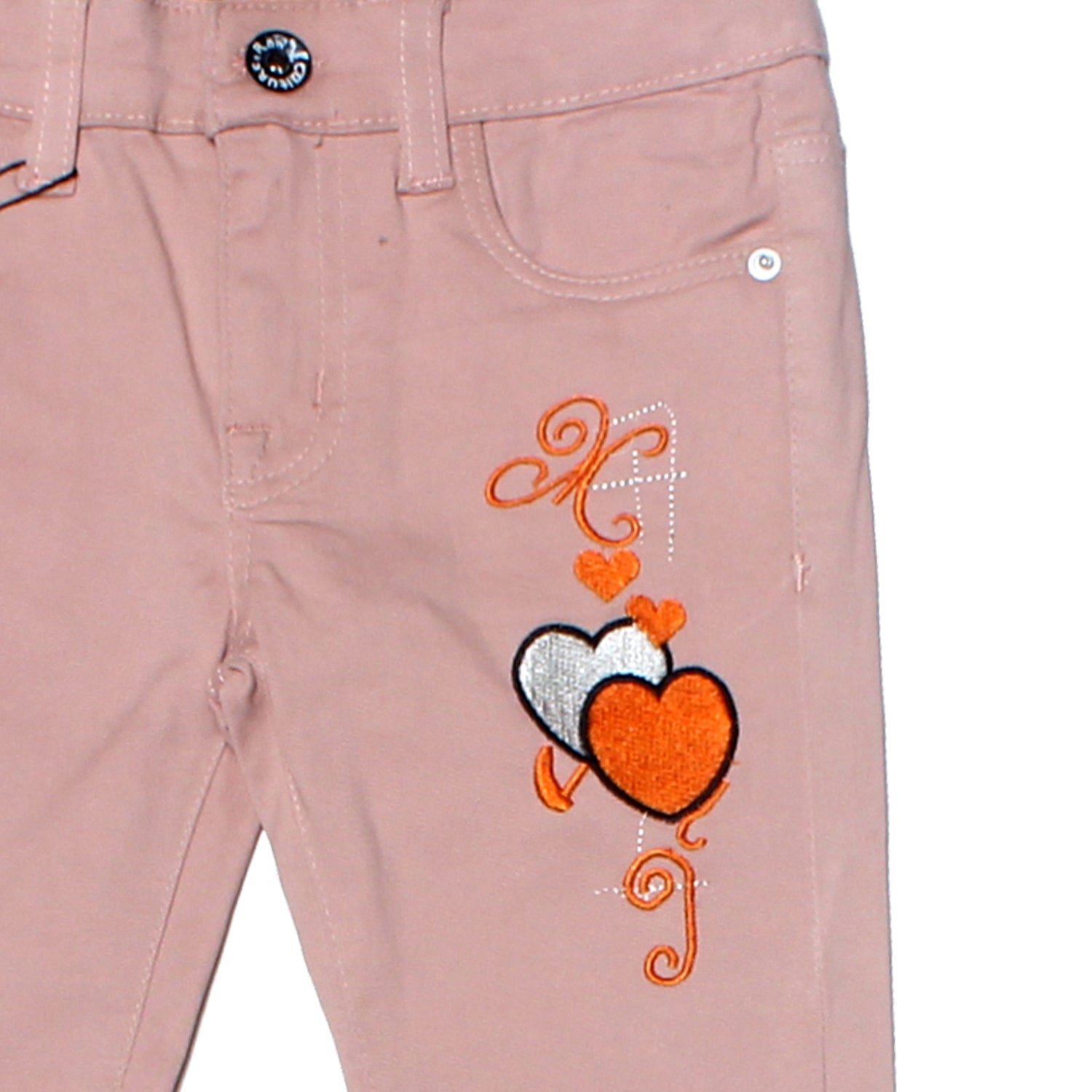 NEW BABY PINK HEART EMBROIDED PANTS FOR GIRLS