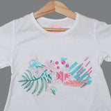 NEW WHITE FLOWERS PRINTED T-SHIRT TOP FOR GIRLS