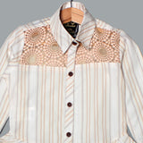NEW CREAM LINES WITH EMBROIDERY CASUAL SHIRT FOR GIRLS