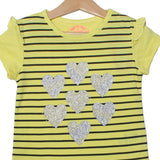 NEW YELLOW WITH STRIPES HEARTS PRINTED T-SHIRT TOP FOR GIRLS