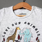 NEW GREY LOVE OUR ANIMALS PRINTED ROMPER FOR BOYS