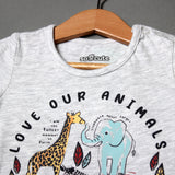NEW GREY LOVE OUR ANIMALS PRINTED ROMPER FOR BOYS