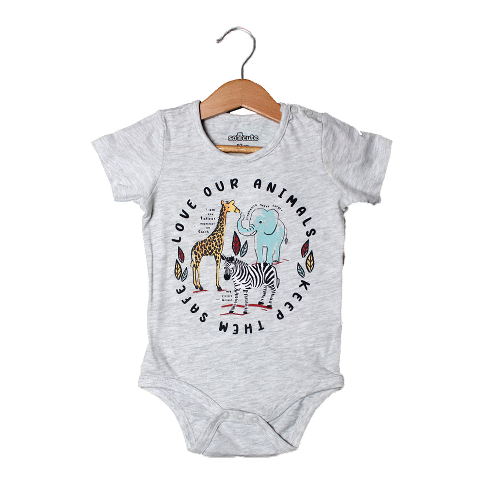 NEW GREY LOVE OUR ANIMALS PRINTED ROMPER FOR BOYS Secondary image
