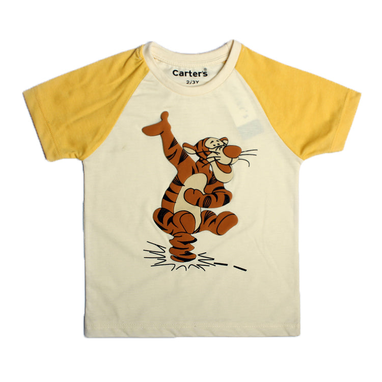 NEW CREAM WITH YELLOW SLEEVES TIGER PRINTED HALF SLEEVES T-SHIRT