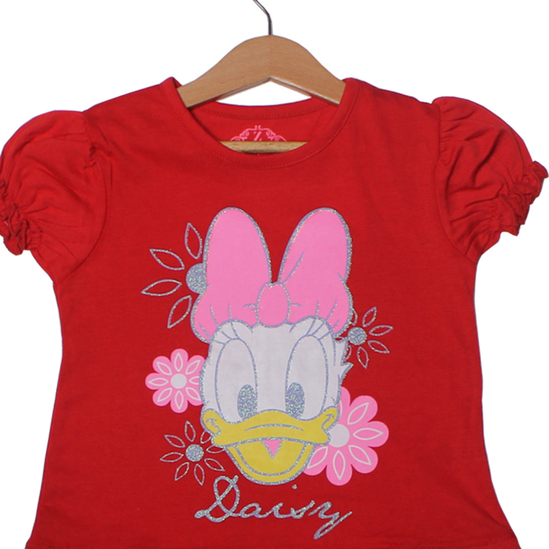 NEW RED DAISY DUCK PRINTED T-SHIRT TOP FOR GIRLS