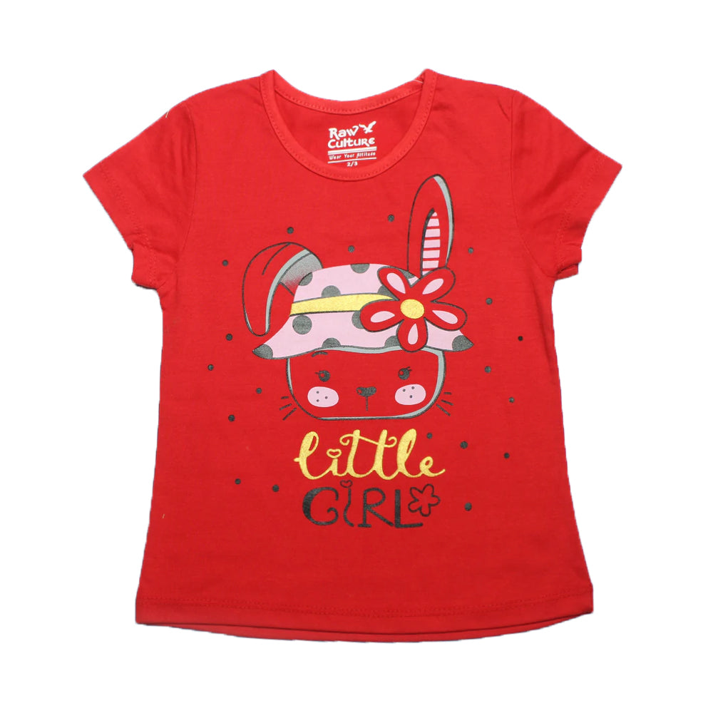 LITTLE GIRL RED BUNNY PRINTED T-SHIRT FOR GIRLS
