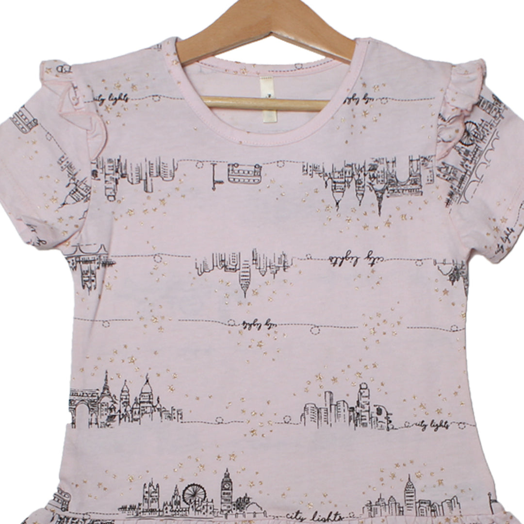 NEW LIGHT PINK CITY LIGHTS PRINTED T-SHIRT TOP