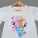 NEW WHITE COOL AND SWEET CONE PRINTED T-SHIRT TOP FOR GIRLS