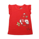 RED PARROT PRINTED T-SHIRT FOR GIRLS