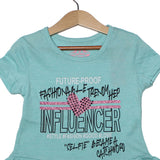 NEW LIGHT BLUE INFLUENCER PRINTED T-SHIRT TOP FOR GIRLS