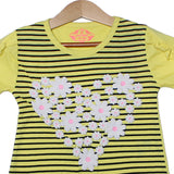 YELLOW HEARTS FLOWER PRINTED T-SHIRT TOP FOR GIRLS