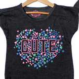 NEW GREY CUTE & HEART PRINTED T-SHIRT TOP FOR GIRLS