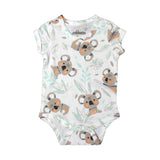 WHITE ANIMAL WITH LEAF PRINTED ROMPER FOR BOYS