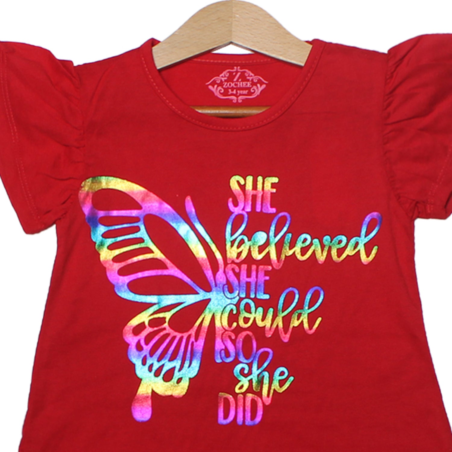 NEW RED BUTTERFLY PRINTED T-SHIRT TOP FOR GIRLS