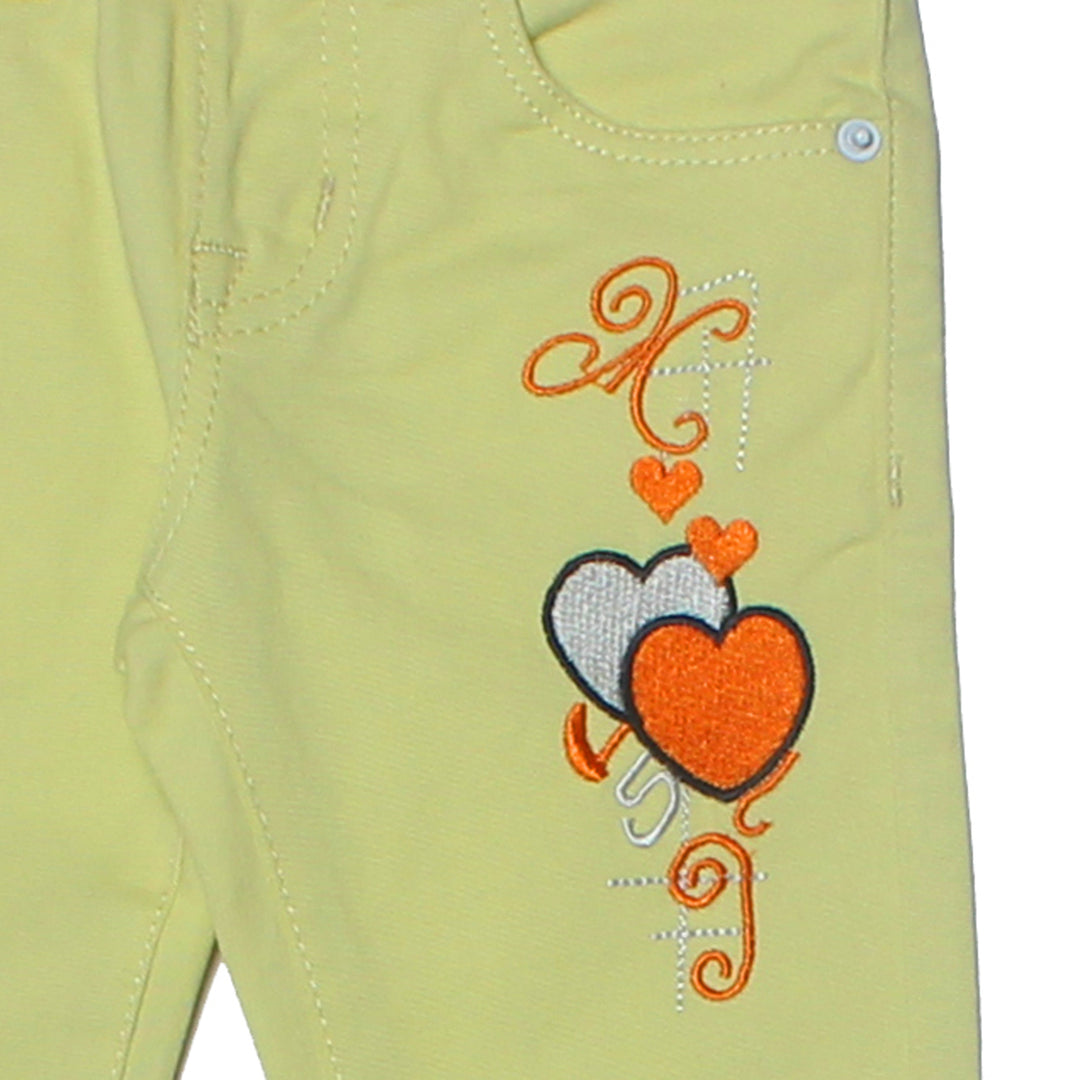 NEW LIME HEART EMBROIDED PANTS FOR GIRLS