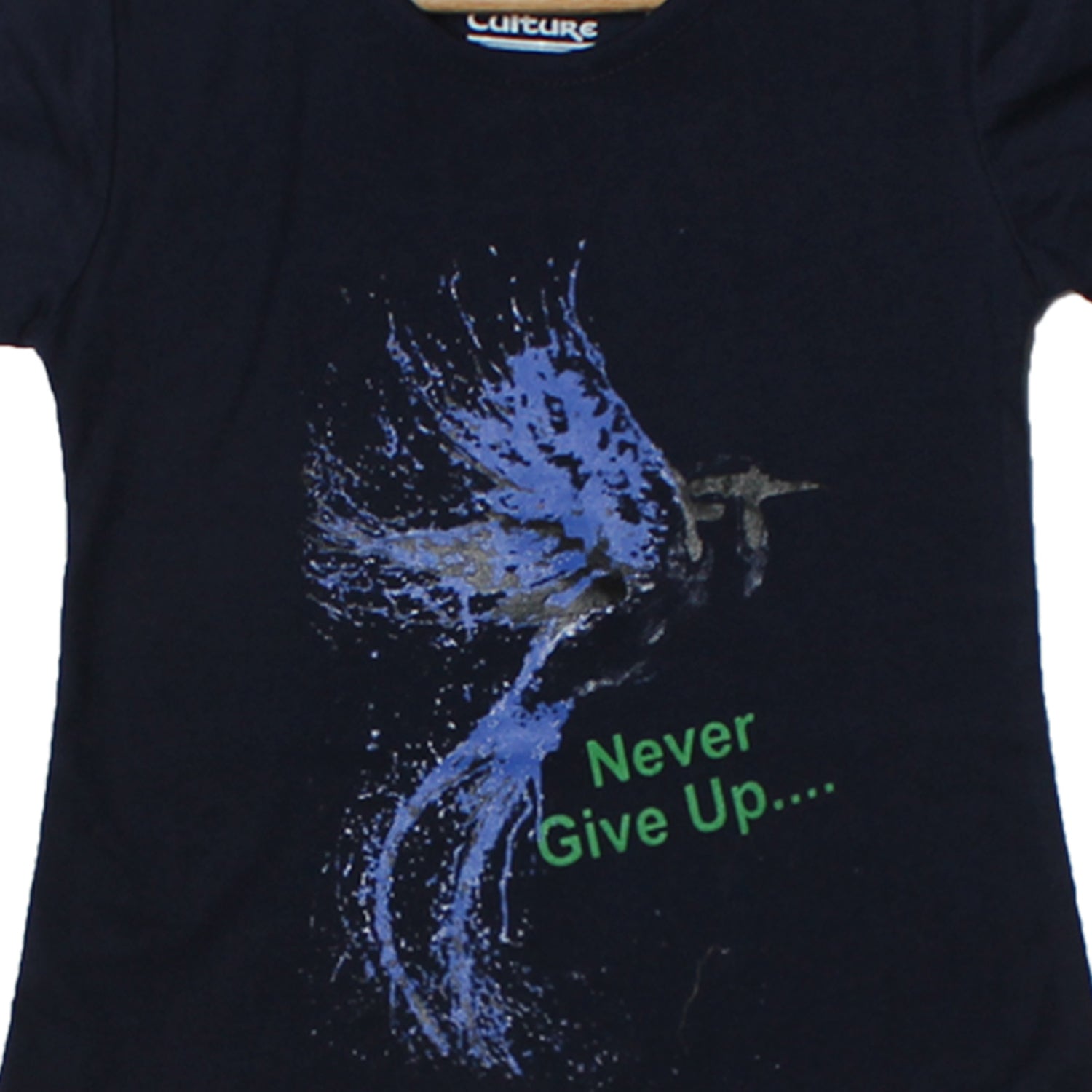 NEW NAVY BLUE NEVER GIVE UP FLOWER PRINTED T-SHIRT TOP FOR GIRLS