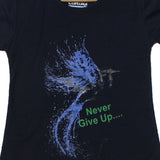 NEW NAVY BLUE NEVER GIVE UP FLOWER PRINTED T-SHIRT TOP FOR GIRLS