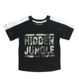 BLACK HIDDEN JUNGLE  PRINTED HALF SLEEVES T-SHIRT