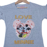 NEW GREY LOVE MINNIE WITH FACE PATCH T-SHIRT TOP FOR GIRLS