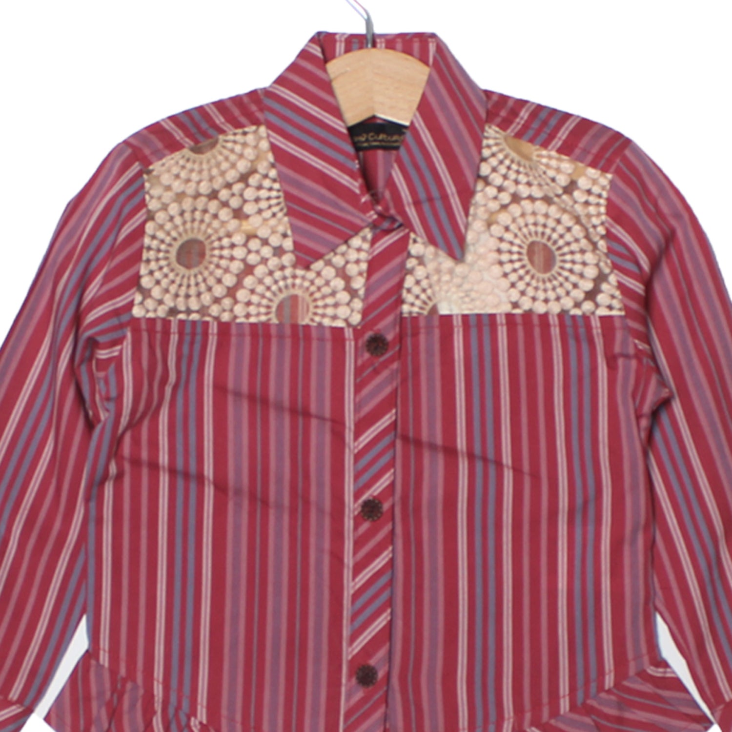 NEW MAROON LINES WITH EMBROIDERY CASUAL SHIRT FOR GIRLS