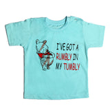 NEW SKY BLUE I'VE GOT A RUMBLY IN A MY TUMBLY PRINTED HALF SLEEVES T-SHIRT