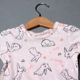 BABY PINK RABBIT PRINTED ROMPER FOR GIRLS