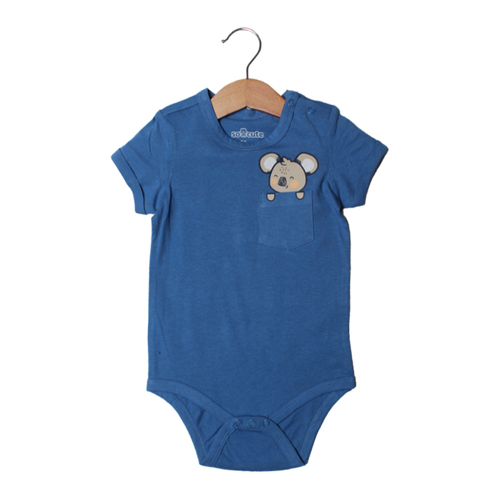 ROYAL BLUE POCKET WITH ANIMAL PRINTED ROMPER FOR BOYS