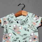 SEA GREEN ANIMAL WITH LEAVES PRINTED ROMPER FOR BOYS