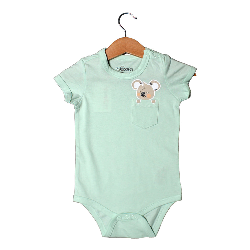 SEA GREEN POCKET WITH ANIMAL PRINTED ROMPER FOR BOYS