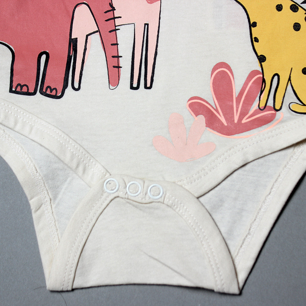 CREAM WELCOME TO SAVANA ANIMALS PRINTED ROMPER FOR GIRLS