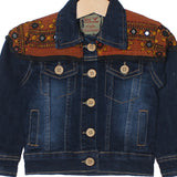 NEW DARK BLUE EMBROIDED DENIM JEANS JACKET FOR GIRLS