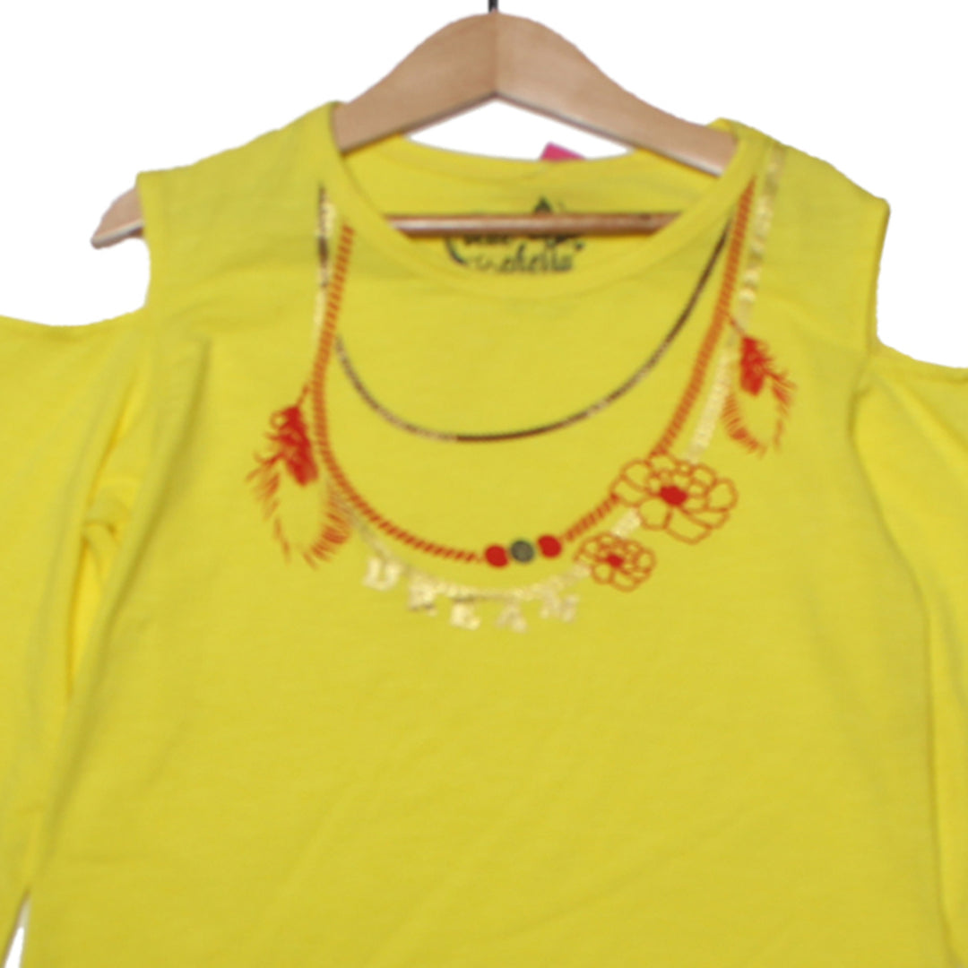 NEW YELLOW COLD SHOULDER T-SHIRT TOP FOR GIRLS
