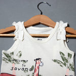 Load image into Gallery viewer, CREAM WELCOME TO SAVANA ANIMALS PRINTED ROMPER FOR GIRLS
