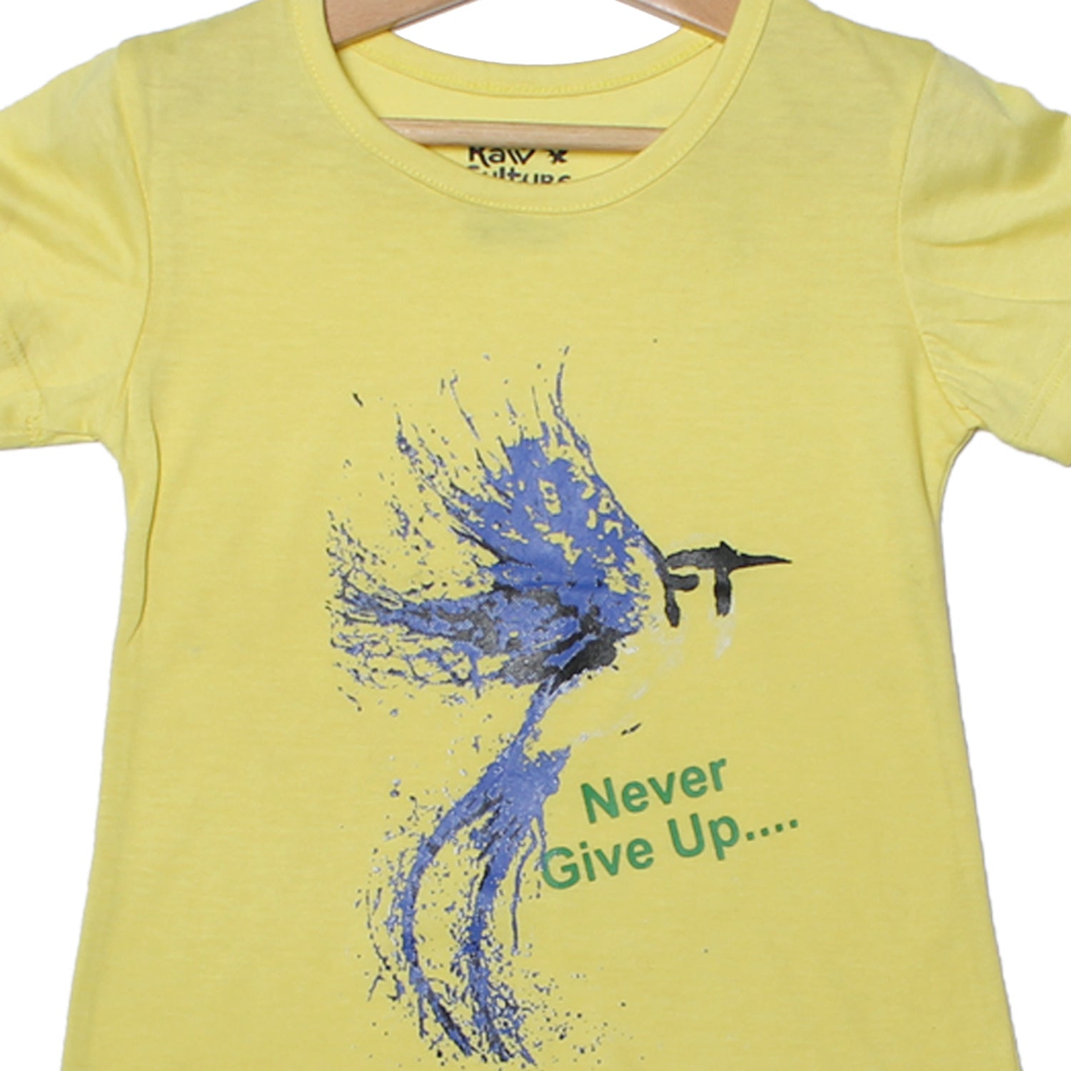 NEW YELLOW NEVER GIVE UP FLOWER PRINTED T-SHIRT TOP FOR GIRLS