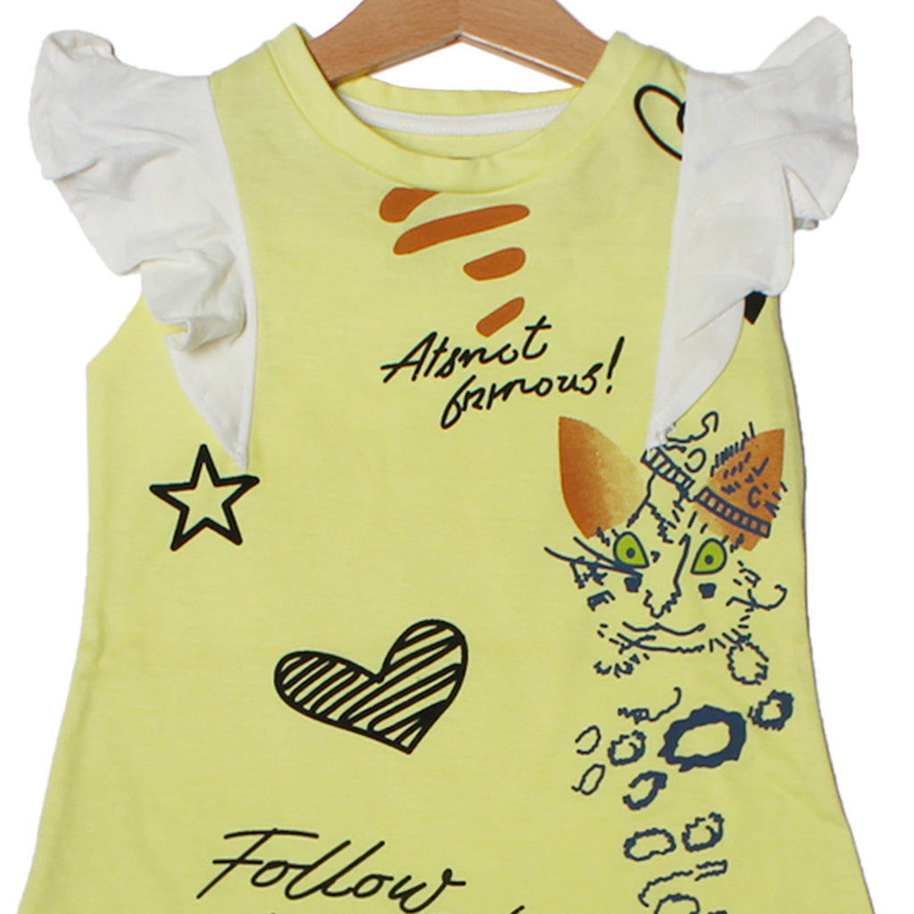 NEW YELLOW WITH WHITE SLEEVES FOLLOW ME PRINTED T-SHIRT TOP FOR GIRLS