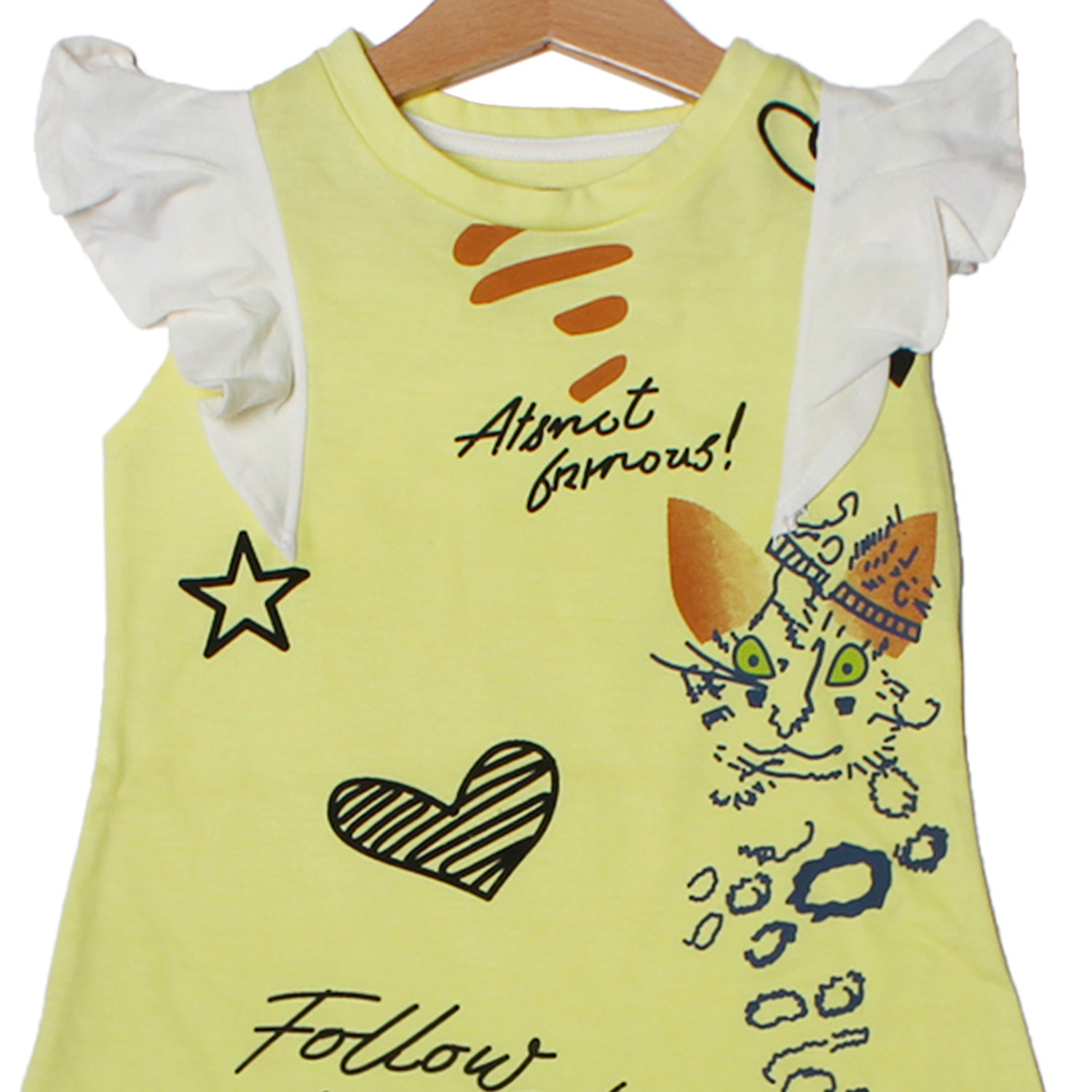 NEW YELLOW WITH WHITE SLEEVES FOLLOW ME PRINTED T-SHIRT TOP FOR GIRLS