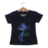 NEW NAVY BLUE NEVER GIVE UP FLOWER PRINTED T-SHIRT TOP FOR GIRLS
