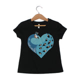 NEW BLACK PEACOCK PRINTED T-SHIRT TOP FOR GIRLS