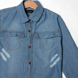 NEW LIGHT BLUE DENIM DAMAGE T-SHIRT FOR GIRLS