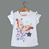 WHITE MULTI COLOR BUTTERFLY FLOWERS T-SHIRT