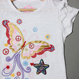 WHITE MULTI COLOR BUTTERFLY FLOWERS T-SHIRT