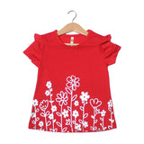 NEW RED FLOWERS PRINTED HALF SLEEVES T-SHIRT