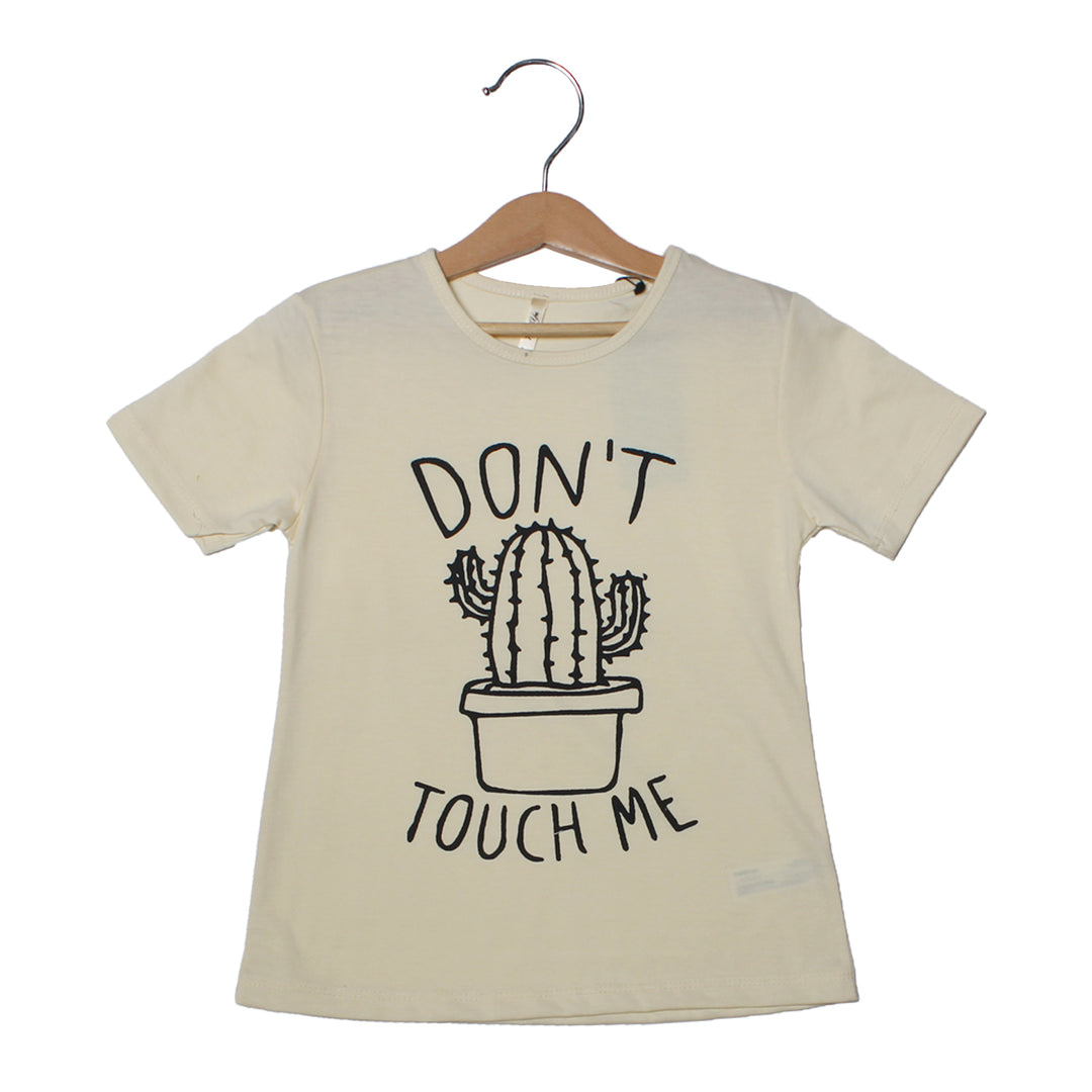 NEW CREAM DON'T TOUCH ME PRINTED HALF SLEEVES T-SHIRT