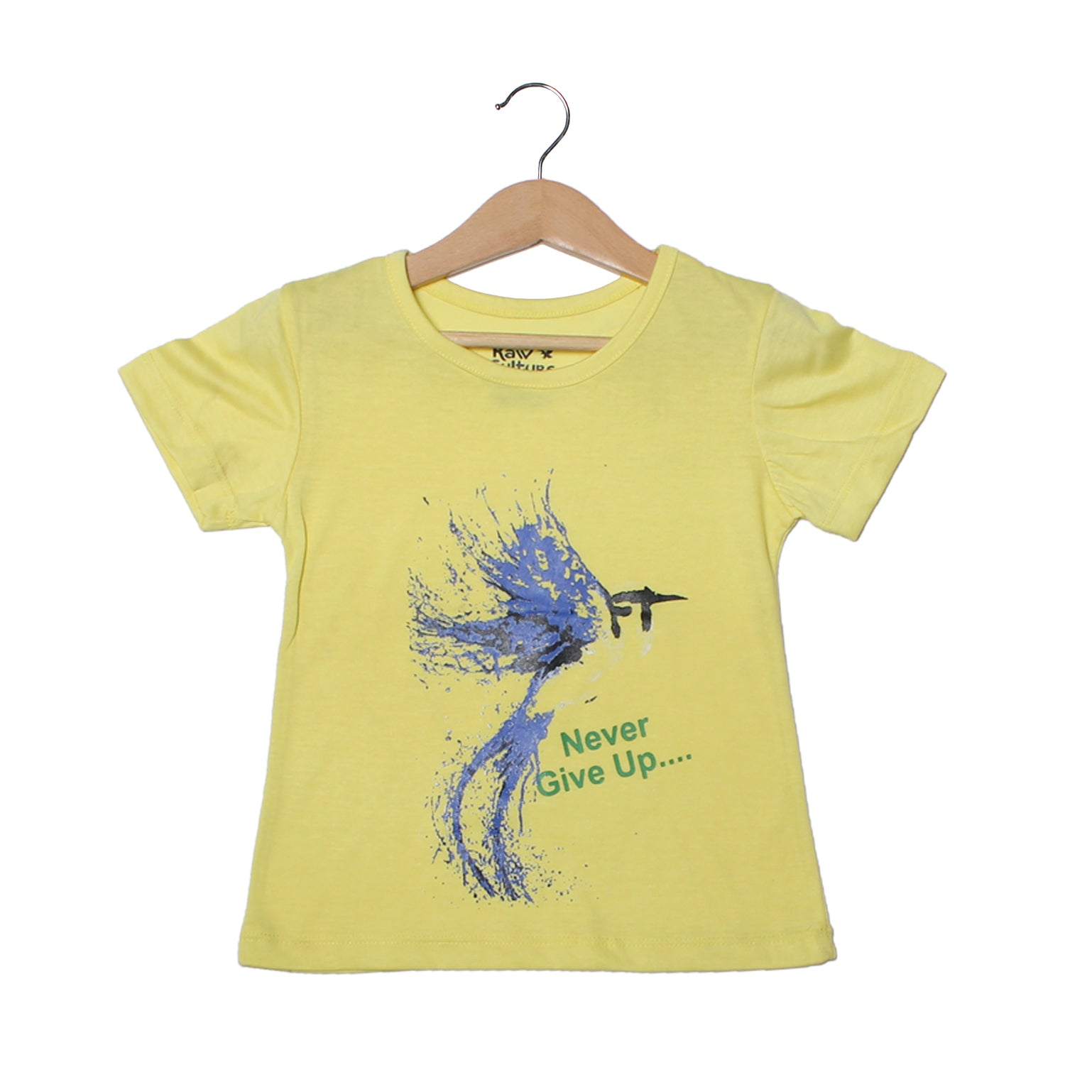 NEW YELLOW NEVER GIVE UP FLOWER PRINTED T-SHIRT TOP FOR GIRLS