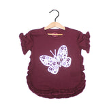 Maroon  With Silver Butterfly  Printed Girls T-shirt - Expo City