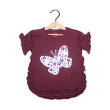 Maroon  With Silver Butterfly  Printed Girls T-shirt