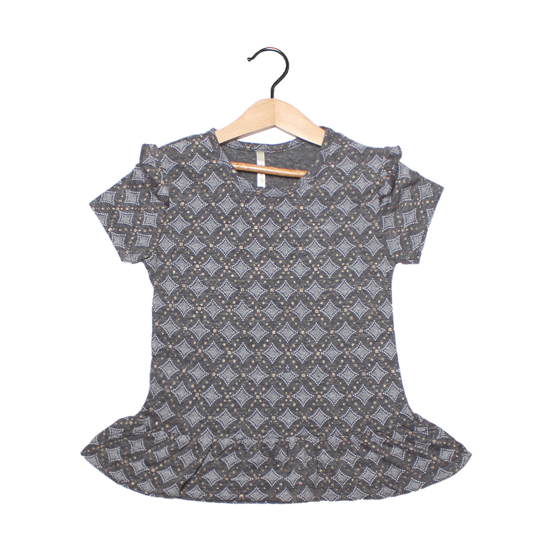 GREY WITH GOLDEN DOTS PRINTED T-SHIRT TOP